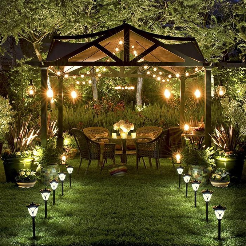 Không gian quán cà phê sân vườn thêm lung linh với dây đèn LED Bulb tròn 5W ánh sáng vàng trang trí kết hợp đèn vườn