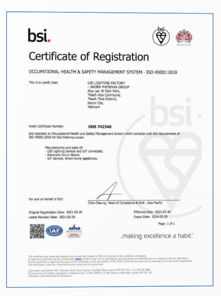 Giấy chứng nhận tiêu chuẩn ISO 45001:2018