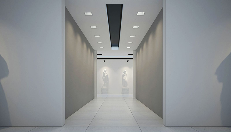 Ứng dụng của đèn LED downlight âm trần hình vuông trong các không gian nghệ thuật như phòng trưng bày, triển lãm