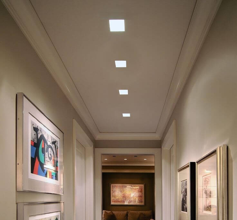 Bóng đèn LED downlight âm trần hình vuông được lắp đặt trong một số không gian nghệ thuật để tạo điểm nhấn cho không gian