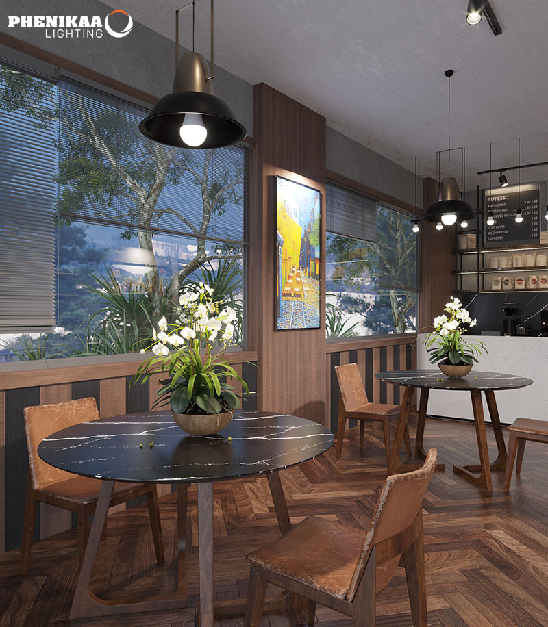Đèn LED bulb vàng 3W giúp không gian quán cà phê thêm gần gũi, ấm áp.