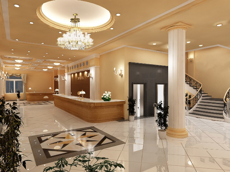 Đèn LED vàng dạng downlight giúp trang trí không gian đại sảnh khách sạn, tạo cảm giác thư giãn, sang trọng. 