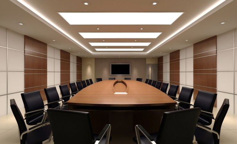 Với các phòng họp lớn nên kết hợp đèn LED panel với đèn LED âm trần để tối ưu về ánh sáng và chi phí vận hành