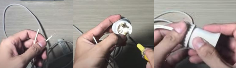 Sử dụng tua vít để đấu nối dây điện chắc chắn với 2 đầu tiếp xúc của đui xoáy bóng đèn LED