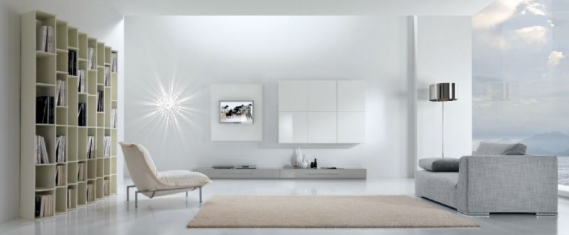 Đèn ánh sáng trắng phù hợp với phòng khách thiết kế theo phong cách hiện đại