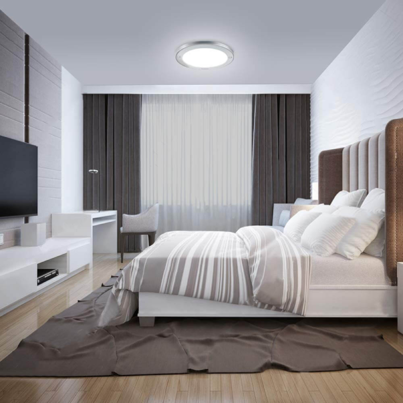 Đèn LED ốp trần trang trí phòng ngủ không nên được lắp ngay phía trên đầu giường