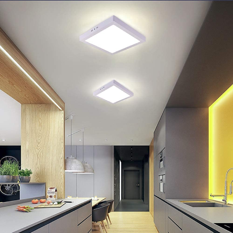 Đèn ốp trần thạch cao hình vuông rất phù hợp để lắp đặt trong không gian bếp hiện đại