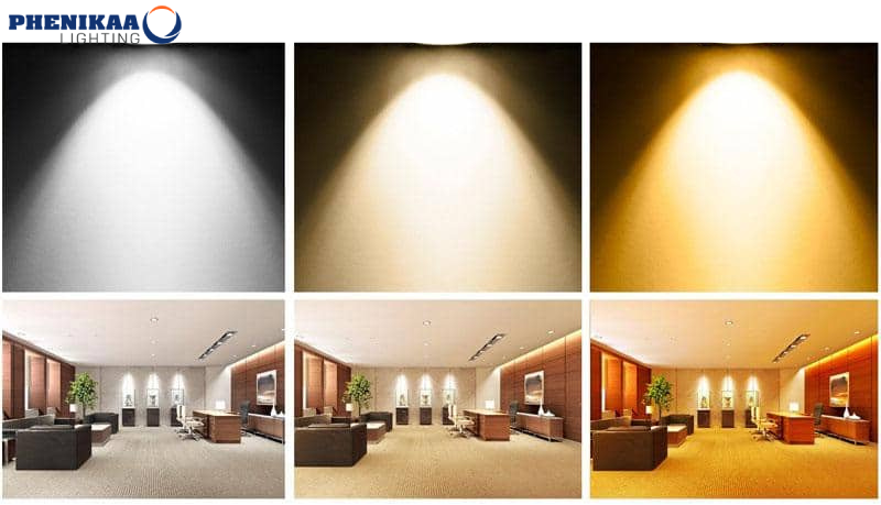 Hiệu ứng chiếu sáng 3 loại ánh sáng vàng, trắng và trung tính của đèn LED
