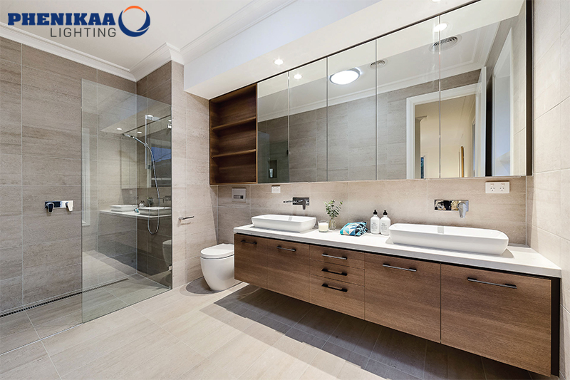 Đèn downlight đem lại độ sáng dịu nhẹ và làm tăng tính thẩm mỹ cho không gian phòng tắm 
