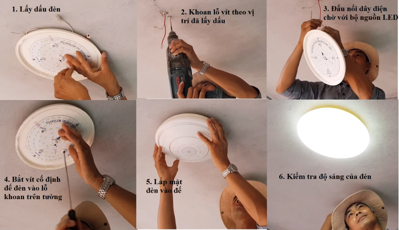 9 bước thay đèn LED ốp trần thường và đèn LED ốp trần truyền thống